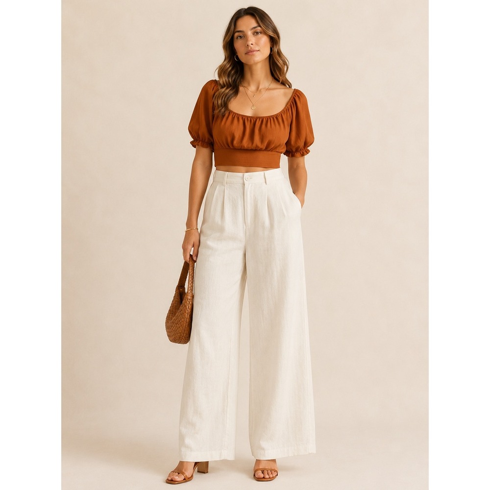Altar'd‎ State Brown Cropped Wrap Top Puff Sleeve Boho L Peasant Milkmaid